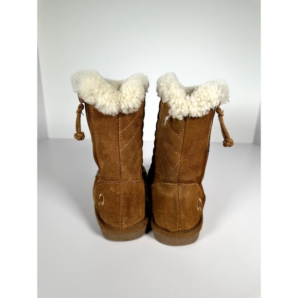 BILLY Cozy Quilt Lux Kids Boots US 12M Chestnut Suede Shearling Lined - Picture 2 of 9